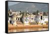 Ghats at Holy Pushkar Lake and Old Rajput Palaces, Pushkar, Rajasthan, India, Asia-Godong-Framed Stretched Canvas