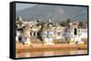 Ghats at Holy Pushkar Lake and Old Rajput Palaces, Pushkar, Rajasthan, India, Asia-Godong-Framed Stretched Canvas