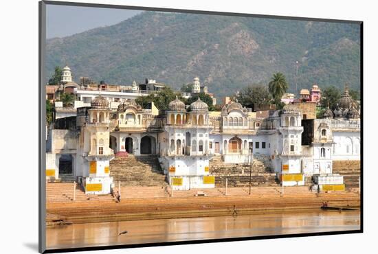 Ghats at Holy Pushkar Lake and Old Rajput Palaces, Pushkar, Rajasthan, India, Asia-Godong-Mounted Photographic Print