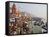 Ghats on the River Ganges, Varanasi (Benares), Uttar Pradesh, India, Asia-Jochen Schlenker-Framed Stretched Canvas