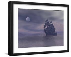 Ghost Boat By Night - 3D Render-Elenarts-Framed Art Print