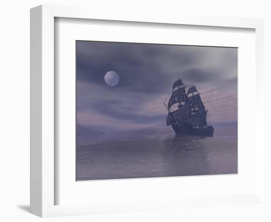 Ghost Boat By Night - 3D Render-Elenarts-Framed Art Print