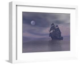 Ghost Boat By Night - 3D Render-Elenarts-Framed Art Print