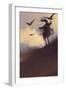 Ghost with Flying Crows in the Desert,Illustration,Digital Painting-Tithi Luadthong-Framed Art Print