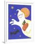 Ghost with Pumpkin and Orange Moon-Beverly Johnston-Framed Giclee Print