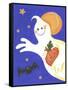 Ghost with Pumpkin and Orange Moon-Beverly Johnston-Framed Stretched Canvas