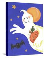 Ghost with Pumpkin and Orange Moon-Beverly Johnston-Stretched Canvas