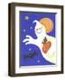 Ghost with Pumpkin and Orange Moon-Beverly Johnston-Framed Giclee Print