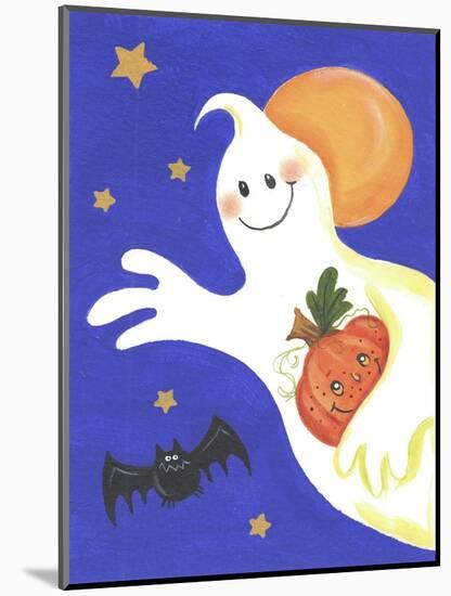 Ghost with Pumpkin and Orange Moon-Beverly Johnston-Mounted Giclee Print