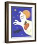 Ghost with Pumpkin and Orange Moon-Beverly Johnston-Framed Premium Giclee Print