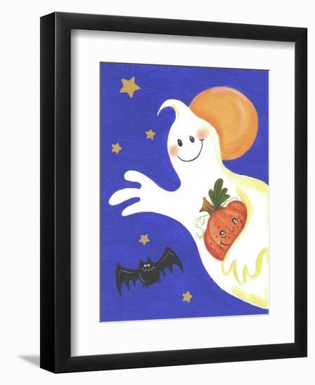 Ghost with Pumpkin and Orange Moon-Beverly Johnston-Framed Premium Giclee Print