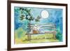 Ghosts on Bench Halloween Full Moon Owl-sylvia pimental-Framed Premium Giclee Print