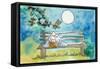 Ghosts on Bench Halloween Full Moon Owl-sylvia pimental-Framed Stretched Canvas