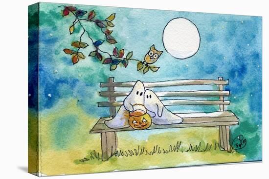 Ghosts on Bench Halloween Full Moon Owl-sylvia pimental-Stretched Canvas