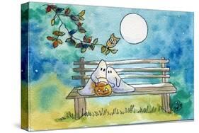 Ghosts on Bench Halloween Full Moon Owl-sylvia pimental-Stretched Canvas