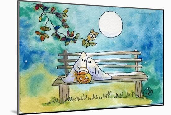 Ghosts on Bench Halloween Full Moon Owl-sylvia pimental-Mounted Art Print