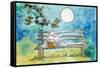 Ghosts on Bench Halloween Full Moon Owl-sylvia pimental-Framed Stretched Canvas