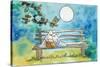 Ghosts on Bench Halloween Full Moon Owl-sylvia pimental-Stretched Canvas