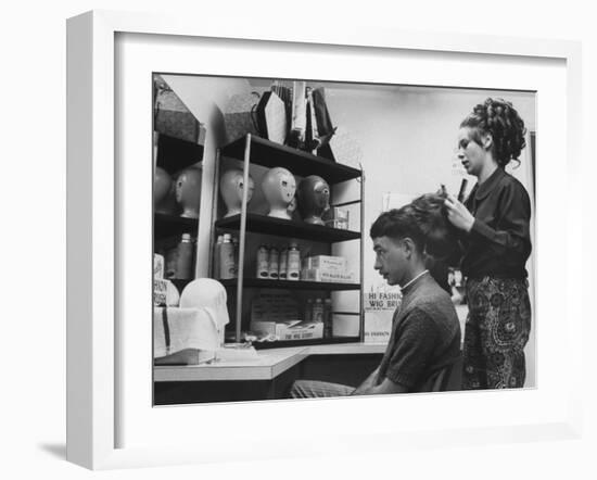 Gi Gary Drunheller, with Hair Cut Short According to Military Regulations, Getting Fitted for a Wig-Yale Joel-Framed Photographic Print