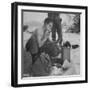 GI shaving with mirror during ull in the Ardennes Forest Conflict called the Battle of the Bulge-John Florea-Framed Photographic Print