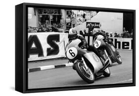 Giacomo Agostini on Bike Number 6, Tom Dickie on Bike Number 3, Isle of Man Junior TT, 1968-null-Framed Stretched Canvas