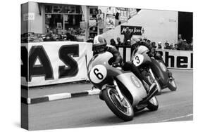 Giacomo Agostini on Bike Number 6, Tom Dickie on Bike Number 3, Isle of Man Junior TT, 1968-null-Stretched Canvas