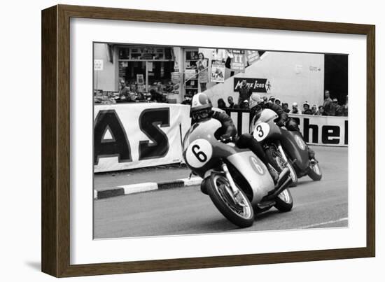 Giacomo Agostini on Bike Number 6, Tom Dickie on Bike Number 3, Isle of Man Junior TT, 1968-null-Framed Photographic Print