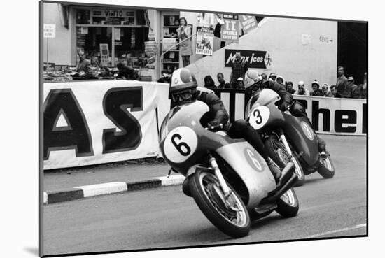 Giacomo Agostini on Bike Number 6, Tom Dickie on Bike Number 3, Isle of Man Junior TT, 1968-null-Mounted Photographic Print