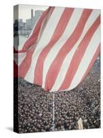 Giant American Flag Flying over a Large Crowd During President Johnson's Asia Tour-George Silk-Stretched Canvas