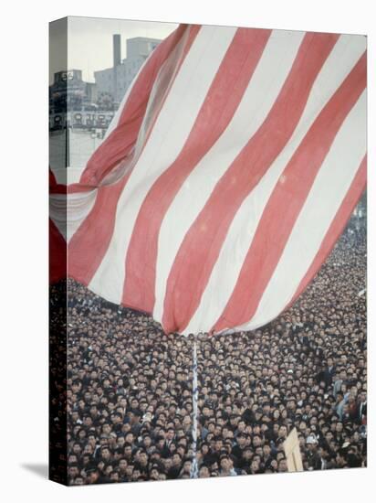 Giant American Flag Flying over a Large Crowd During President Johnson's Asia Tour-George Silk-Stretched Canvas