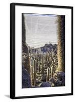 Giant Cactus Island Salar De Uyuni Bolivia Car Tracks in Salt-kikkerdirk-Framed Photographic Print