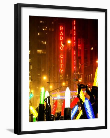 Giant Christmas wreath in front of the Radio City Music Hall on a Winter Night-Philippe Hugonnard-Framed Photographic Print