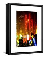 Giant Christmas wreath in front of the Radio City Music Hall on a Winter Night-Philippe Hugonnard-Framed Stretched Canvas