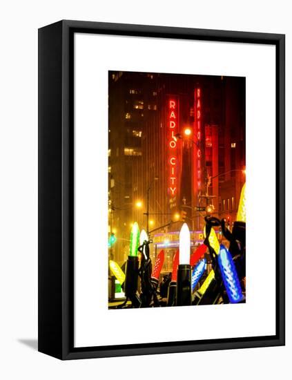 Giant Christmas wreath in front of the Radio City Music Hall on a Winter Night-Philippe Hugonnard-Framed Stretched Canvas