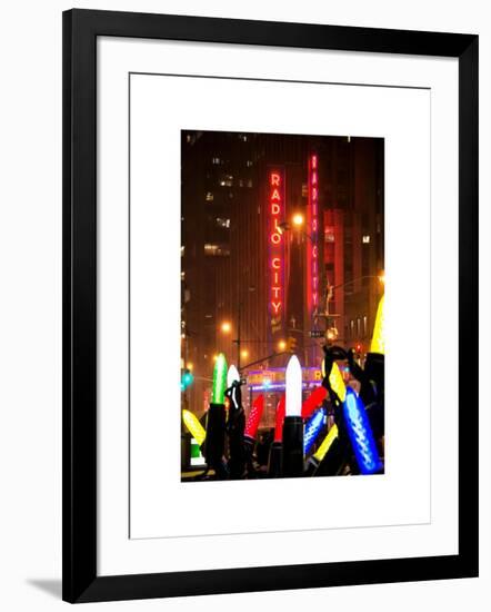 Giant Christmas wreath in front of the Radio City Music Hall on a Winter Night-Philippe Hugonnard-Framed Art Print