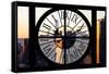 Giant Clock Window - City View at Sunset - New York City-Philippe Hugonnard-Framed Stretched Canvas