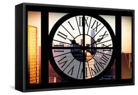 Giant Clock Window - City View at Sunset with the One World Trade Center II-Philippe Hugonnard-Framed Stretched Canvas