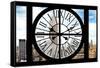 Giant Clock Window - City View with the Empire State and Chrysler Buildings - Manhattan-Philippe Hugonnard-Framed Stretched Canvas