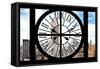 Giant Clock Window - City View with the Empire State and Chrysler Buildings - Manhattan-Philippe Hugonnard-Framed Stretched Canvas