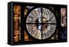Giant Clock Window - Night View of Manhattan Buildings-Philippe Hugonnard-Framed Stretched Canvas