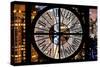 Giant Clock Window - Night View of Manhattan Buildings-Philippe Hugonnard-Stretched Canvas