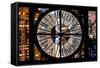 Giant Clock Window - Night View of Manhattan Buildings-Philippe Hugonnard-Framed Stretched Canvas