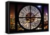 Giant Clock Window - Night View of Manhattan - Hell's Kitchen-Philippe Hugonnard-Framed Stretched Canvas