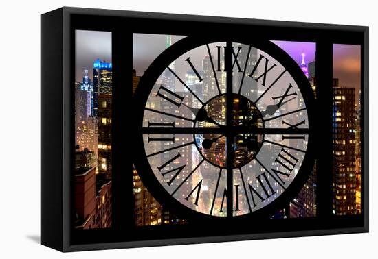 Giant Clock Window - Night View of Manhattan II-Philippe Hugonnard-Framed Stretched Canvas