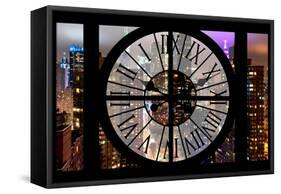 Giant Clock Window - Night View of Manhattan II-Philippe Hugonnard-Framed Stretched Canvas