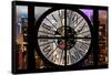 Giant Clock Window - Night View of Manhattan II-Philippe Hugonnard-Framed Stretched Canvas