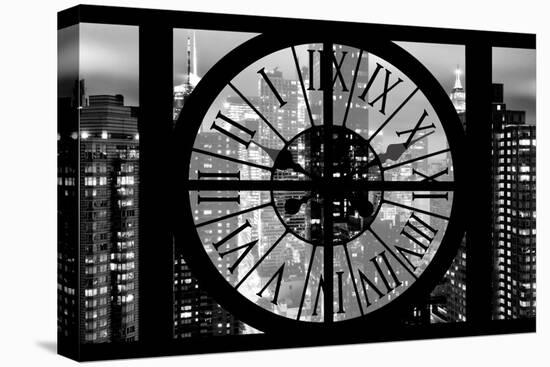 Giant Clock Window - Night View of Manhattan III-Philippe Hugonnard-Stretched Canvas