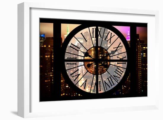 Giant Clock Window - Night View of Manhattan IV-Philippe Hugonnard-Framed Photographic Print