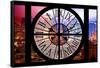 Giant Clock Window - Night View of Manhattan - Times Square II-Philippe Hugonnard-Framed Stretched Canvas