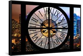 Giant Clock Window - Night View of Manhattan - Times Square-Philippe Hugonnard-Framed Stretched Canvas